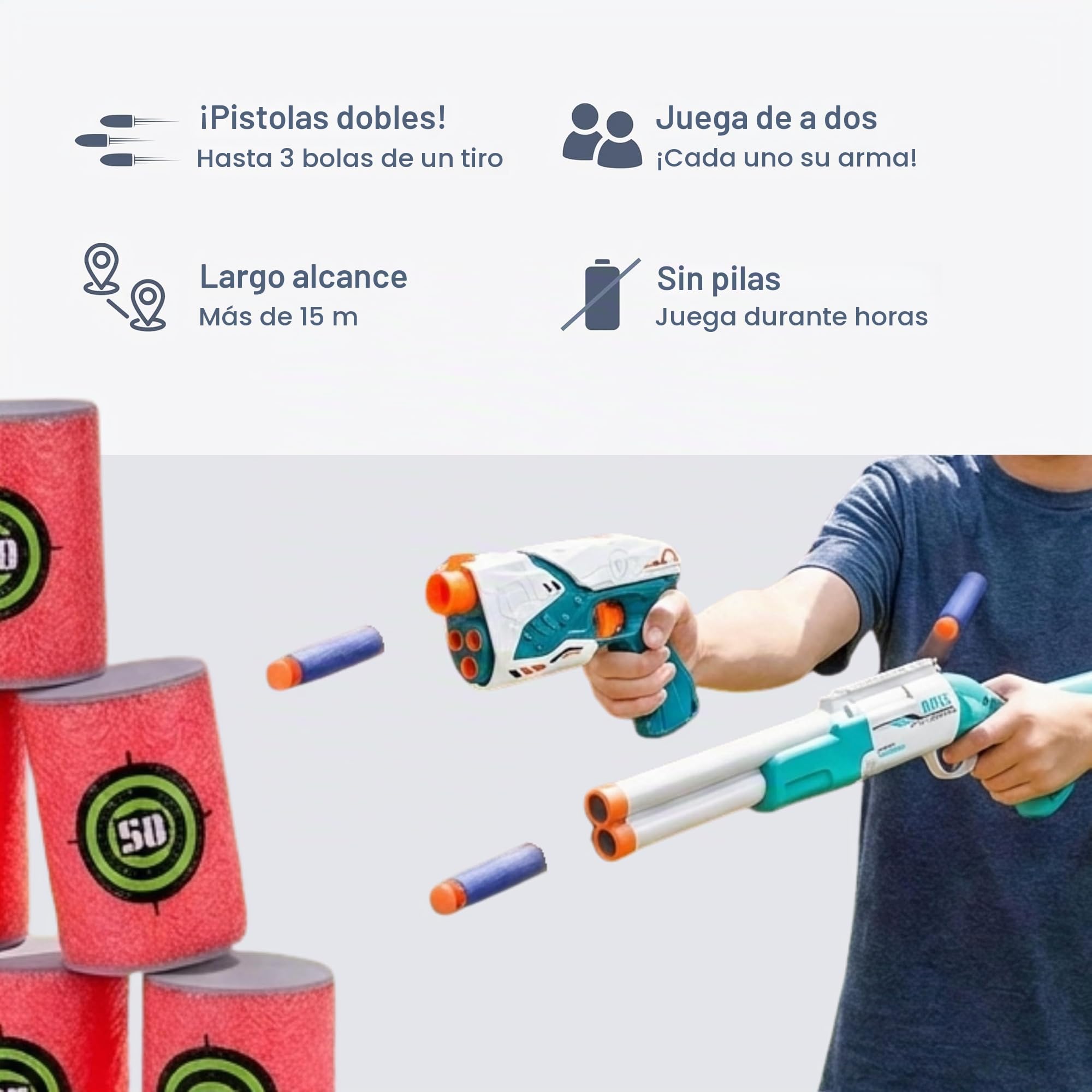 Pistola Juguete Niño & Escopeta de Juguete con Dardos Espuma – Set Blaster Manual con Diana Latas, Balas de Espuma, Recarga de Flechas, Juego Exterior Niño, Francotirador Sniper