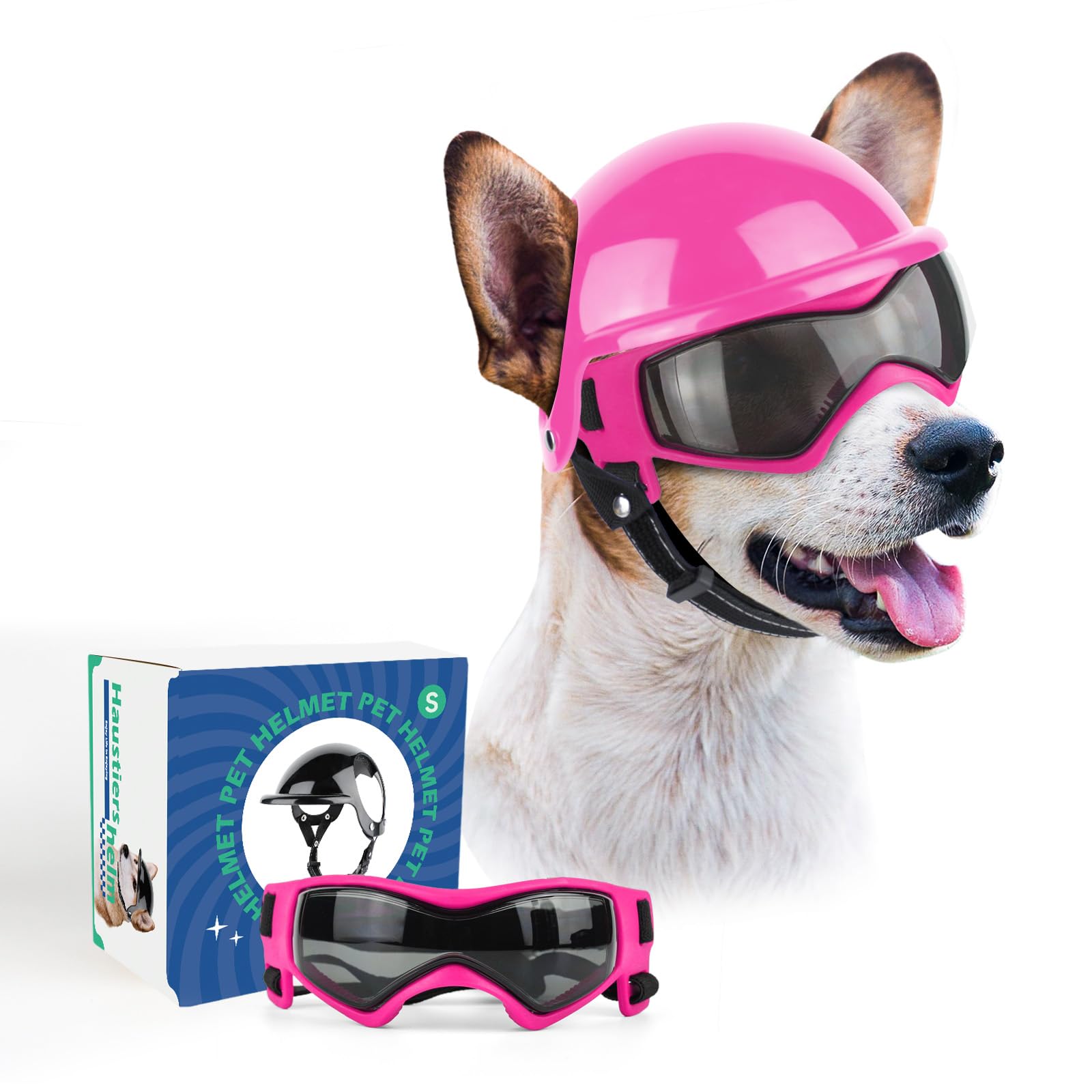 PETLESO Dog Goggles with Helmet for Small Breed, Dog Helmet and Goggles Set for Outdoor Driving Walking, Pink