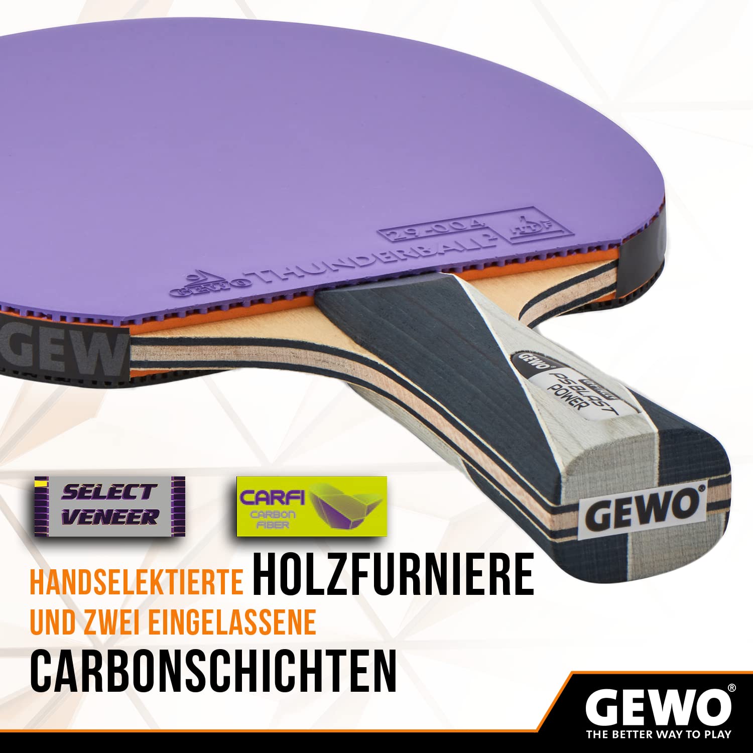GEWO PS Blast Power Raquette de Tennis de Table Professionnelle ITTF Thunderball 2 Contrôle Rotation Élevée Concave 1,8 mm