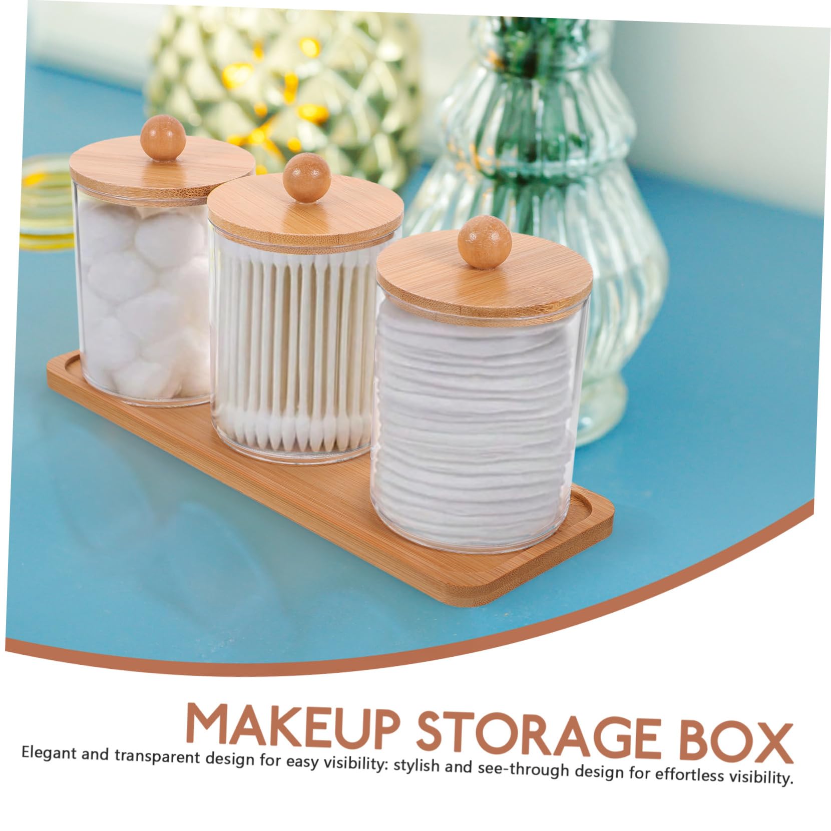 Amosfun 4 Juegos Caja De Almacenamiento De Maquillaje Cajas Organizadoras Cajitas Organizadoras Organizadores De Tocador De Baño Dispensador De Bastoncillos De Algodon Bote Pequeño Bambú