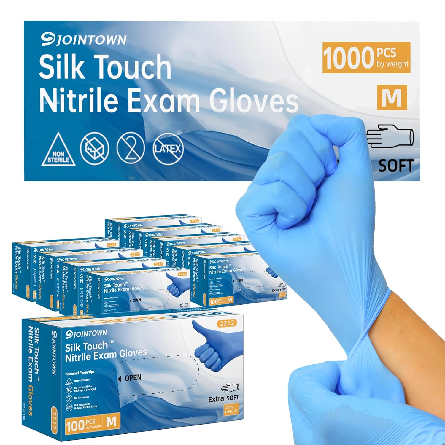 Nitrile Exam Gloves, 3.5-Mil Blue Disposable Latex-Free, Extra Soft Medical Gloves Medium Case Of 1000, Powder-Free for Medical, Cleaning, Cooking, Esthetician, Food-Safe, M