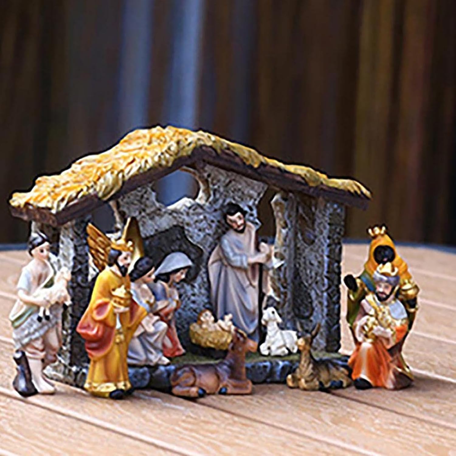 12 Piece Nativity Set, Christmas Nativity Scene Figures with Manger, The Nativities Story Figures, Jesus Birth Resin Figurines Set Religious Decorations