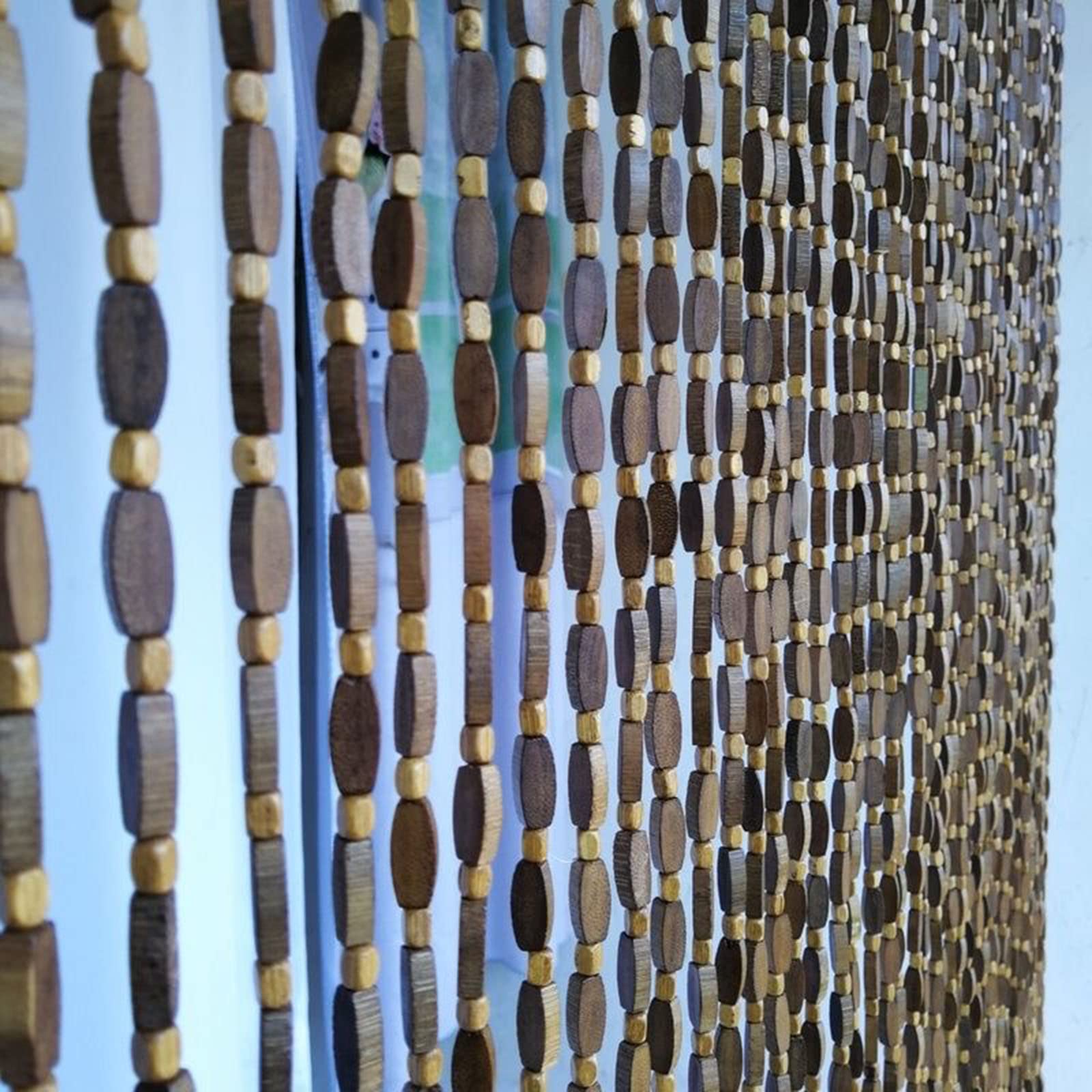 Rideau de séparation de pièce fait à la main avec perles en bois pour salon, cuisine, balcon - Taille personnalisée (50 stra 100 x 120 cm)