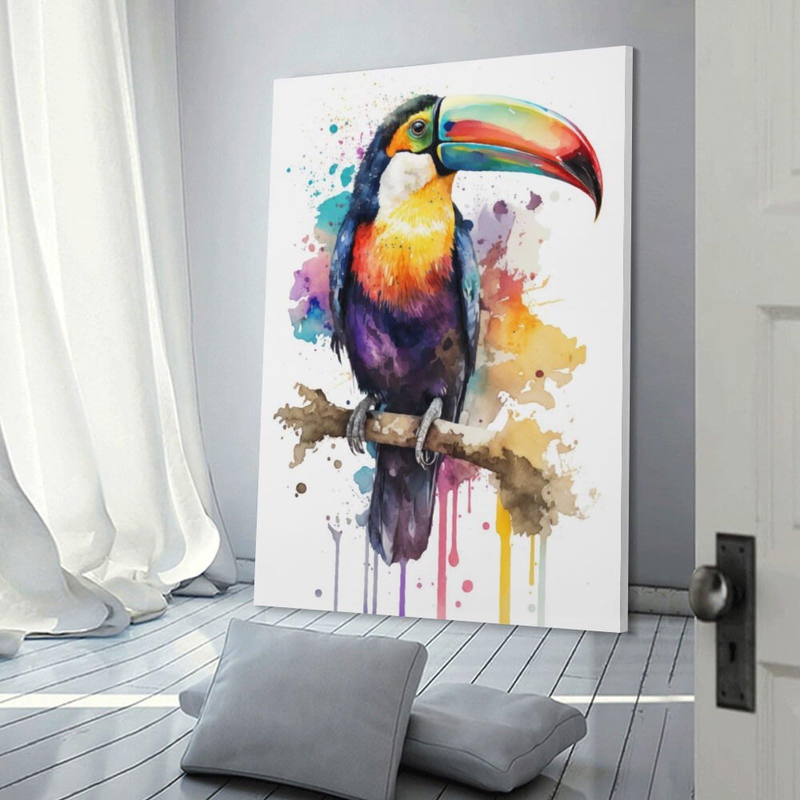 Junmoney Frame-Toucan In Watercolor Home Decor Wall Art Toucan In Watercolor, 12X18inch(30X45cm), For New Homes, Bedrooms Or Workspaces, Home Decor Gift With Stylish Appeal