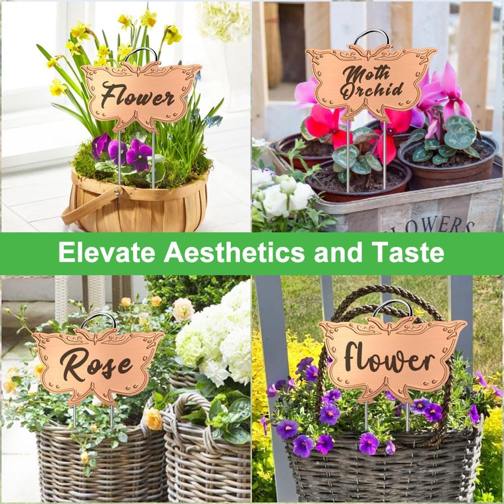Metal Plant Labels, Tall Outdoor Butterfly Garden Markers for Flowers, Fruits and Vegetables, 304 Stainless Steel Weatherproof Signs (25 Packs, 4" x 2.3", Gold Butterfly Design) - Image 5