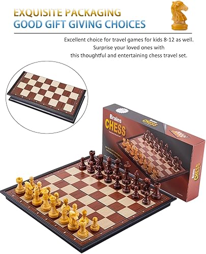 Miniatura 7 de Juegos de ajedrez magnéticos, juego de ajedrez de viaje de 9.5 pulgadas para niños y adultos, estilo de madera, plegable, portátil, regalos de
