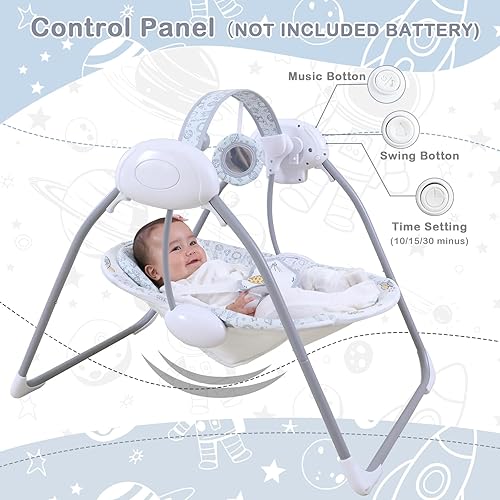 Miniatura 3 de Columpio de bebé para bebé, columpio para recién nacido con música, 5 niveles de velocidad, ajuste de temporización, cojín suave, columpio plegable
