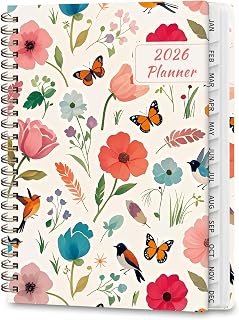 ROBBZY 2026 Planner: Weekly Monthly A5 Agenda Jan-Dec 2026 with Tabs, Pocket, Elastic Band & Quotes for School Office Goals
