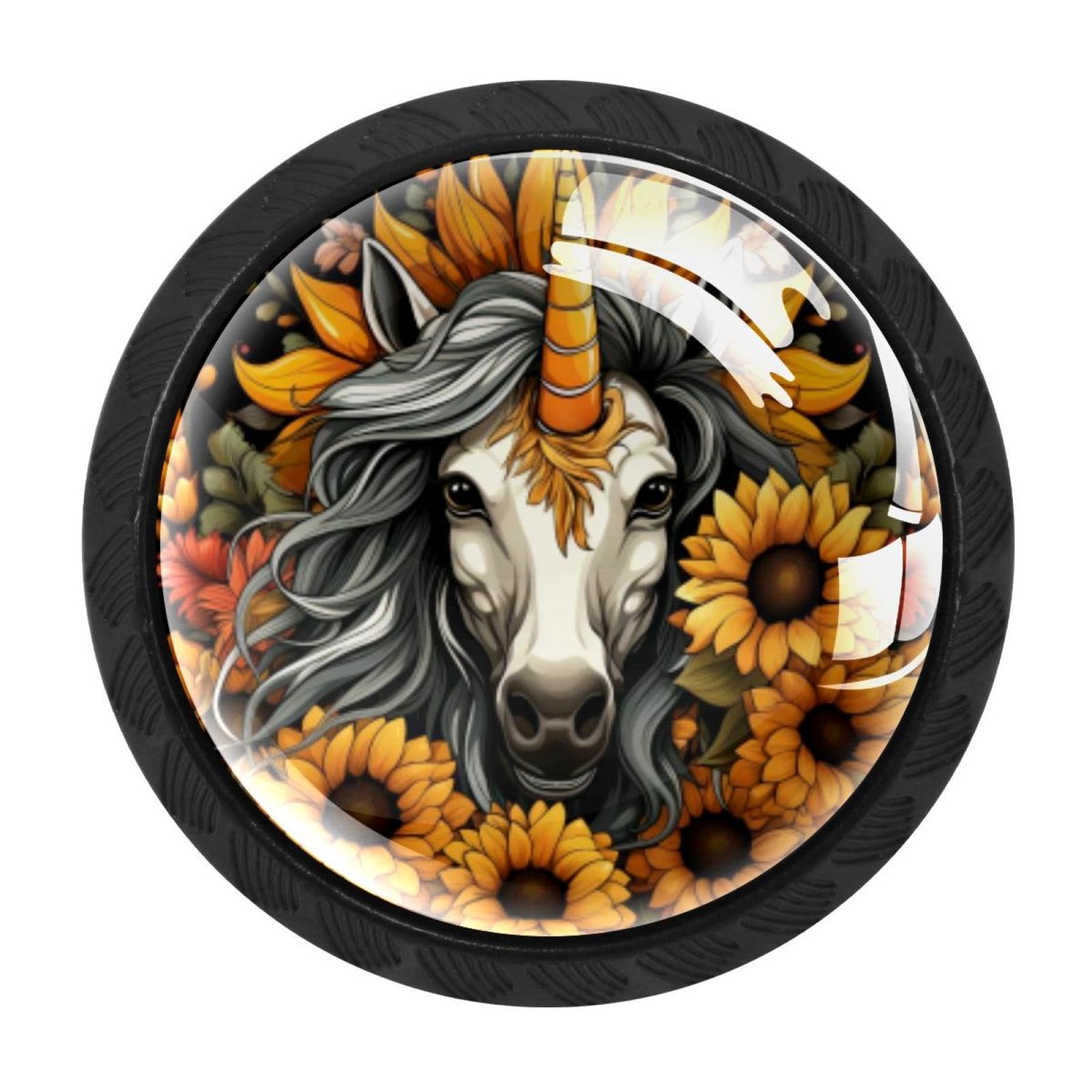 CHENZZZZ 4 pcs Unicorn Skull Sunflower Cabinet Knobs Crystal Drawer Pulls for Kitchen, Bathroom Cabinet, Dresser and Cupboard
