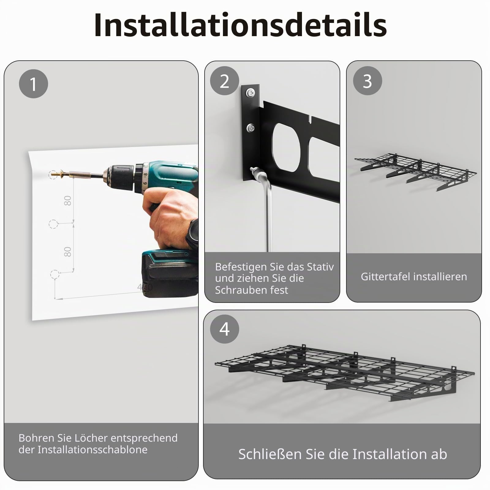 Garagenregal 2er-Set, 61 x 183 cm Werkzeugaufbewahrung Wandregale aus Metall, 370 kg pro Schicht, Werkzeughalter Wand mit Haken, Aufbewahrungsregale Regale für Garagenlagerung, Geschäft, Schuppen