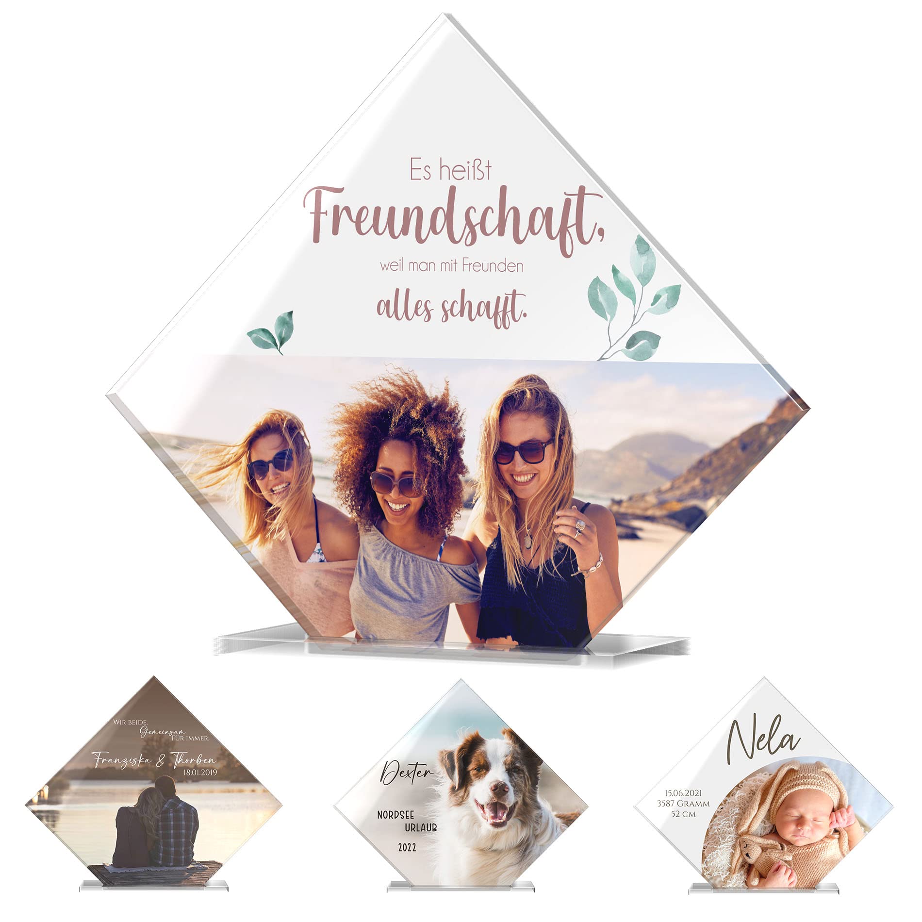 CHRISCK design Acryl Glasbild Fotoständer als besonderes Geschenk Muttertag - Geburtstagsgeschenk - Fotogeschenk für Freund Freundin Familie Paare Mama - Fotoaufsteller Bild