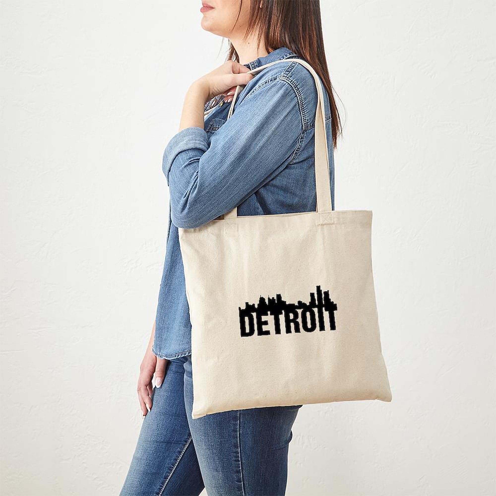 Detroit Vintage Label Canvas Tote Bag - Natural Reusable Shopping Bag, 2 Sizes Available