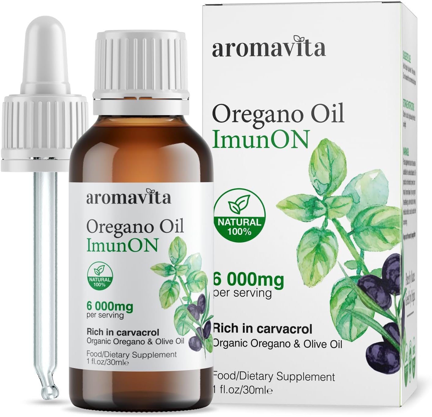 ImunON Organic Greek Oregano Oil Drops – Extra Strength 86-90% Carvacrol – Powerful Immune & Digestive Support – 200 Servings – 100% Pure, Vegan, Non-GMO, Gluten-Free – 1 fl oz (30 mL)