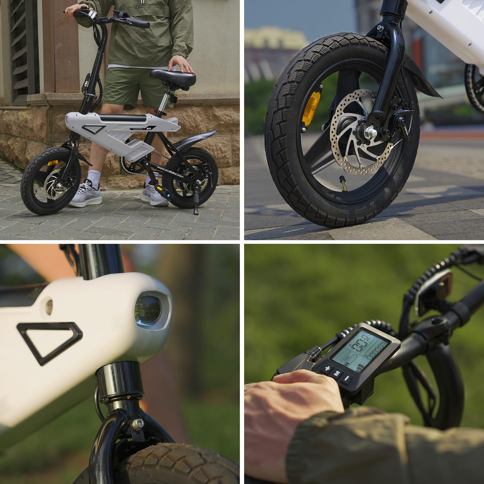 VDL E Bike Klappbar 14 Zoll Weiß für Erwachsene, Ebike mit 3+1 Modi, LCD Display, Doppelbremsen, Kompaktes e-Bike für Pendler, Reisen, Wohnmobil und Stadt