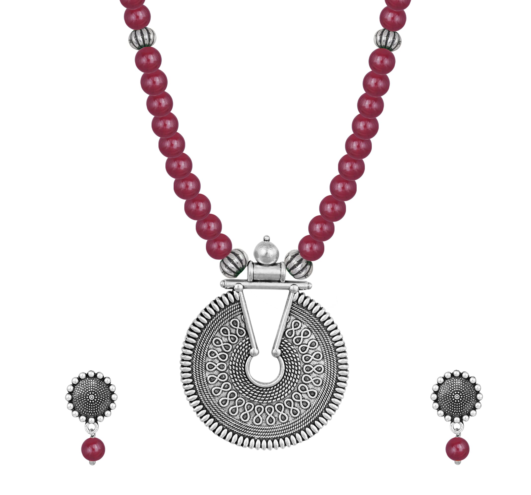 JFL - Jewellery for Less Fashionable Oxidized German Silver Key Hole Beaded Necklace with 1 pair of Earrings Set for Women and Girls (Maroon),Valentine (B0BYNL1CSD) Amazon Price History, Amazon Price Tracker
