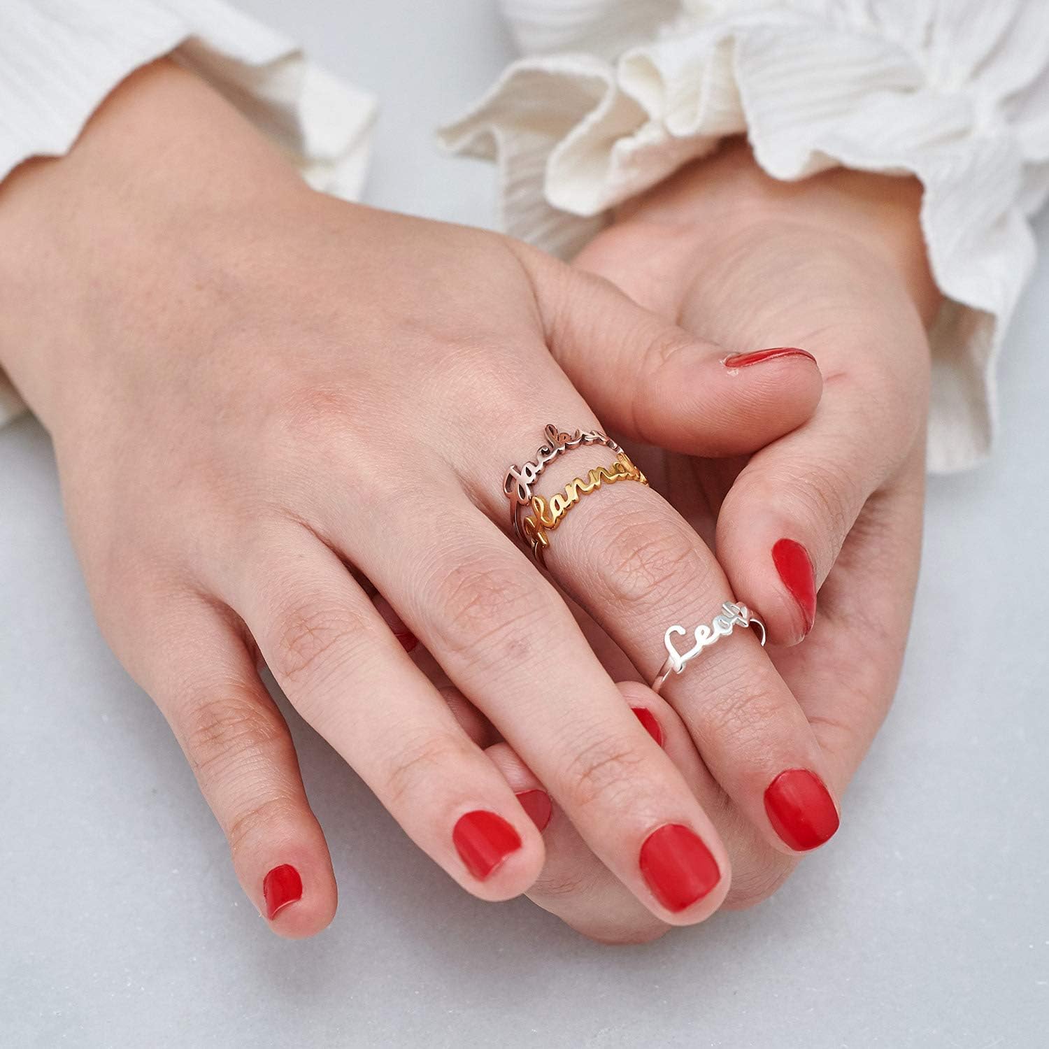 MyNameNecklace Personalized Script Name Ring with Diamond Option - Dainty Gift for Her, Women - Custom Jewelry for Mother's Day, Christmas, Birthday (Without Diamond, Gold Vermeil)