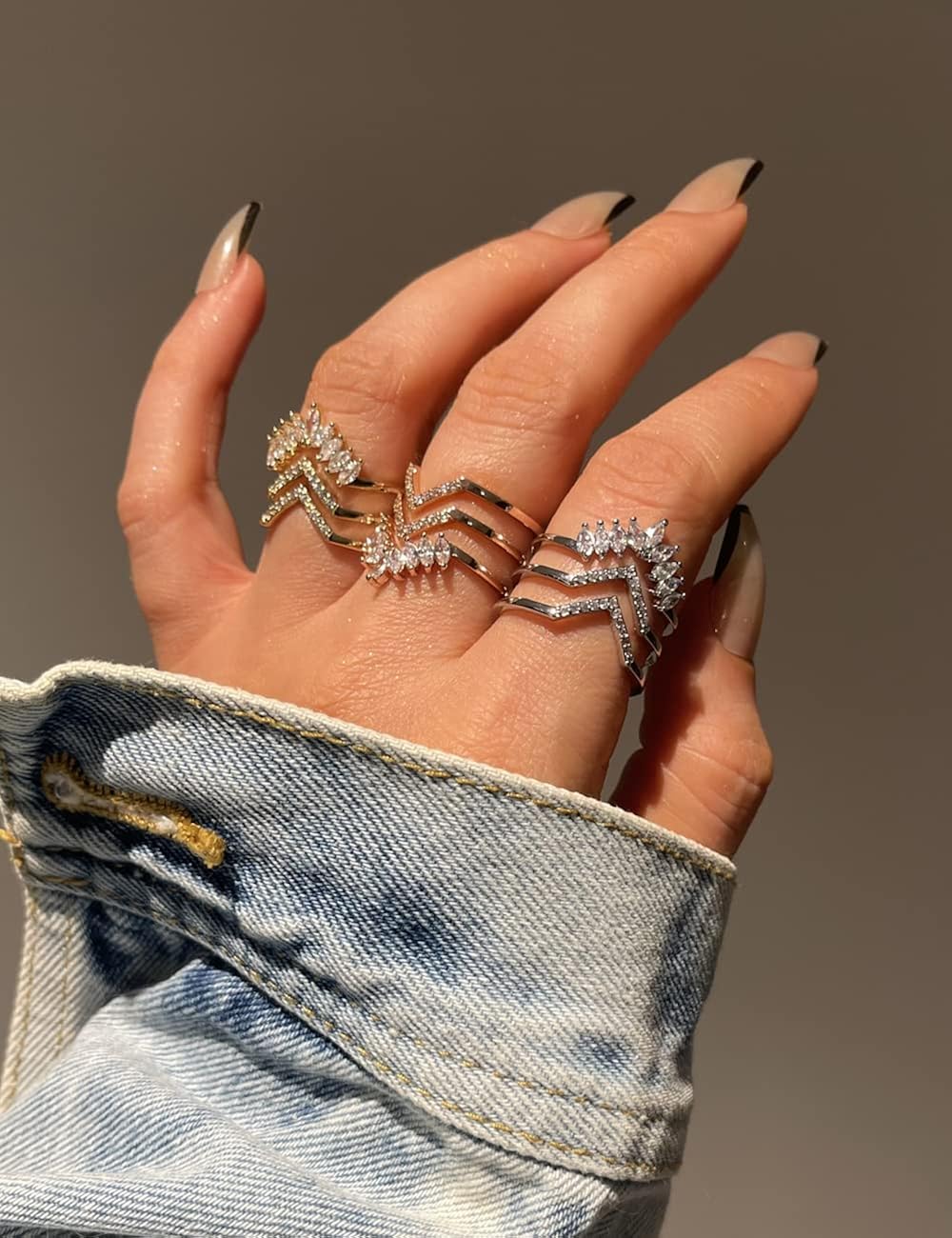 Miniatura 4 de Anillos de oro para mujer chapado en oro de 14 quilates plata chapada en oro rosa ojo malvado cheurón puntiagudo en forma de V anillos ajustables