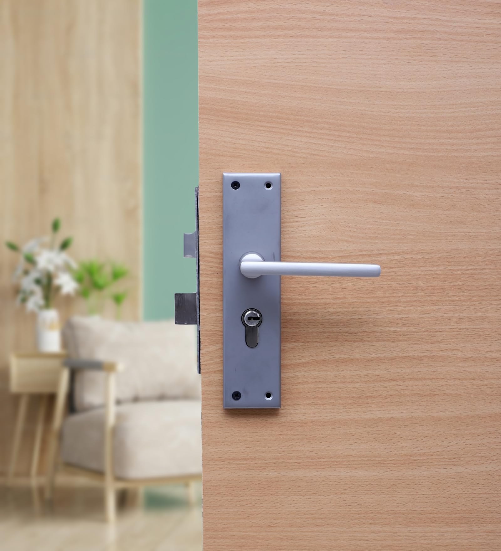 Two Moustaches 5 Inches Aluminium Mortise Lock Door Handles Set (with Lock)