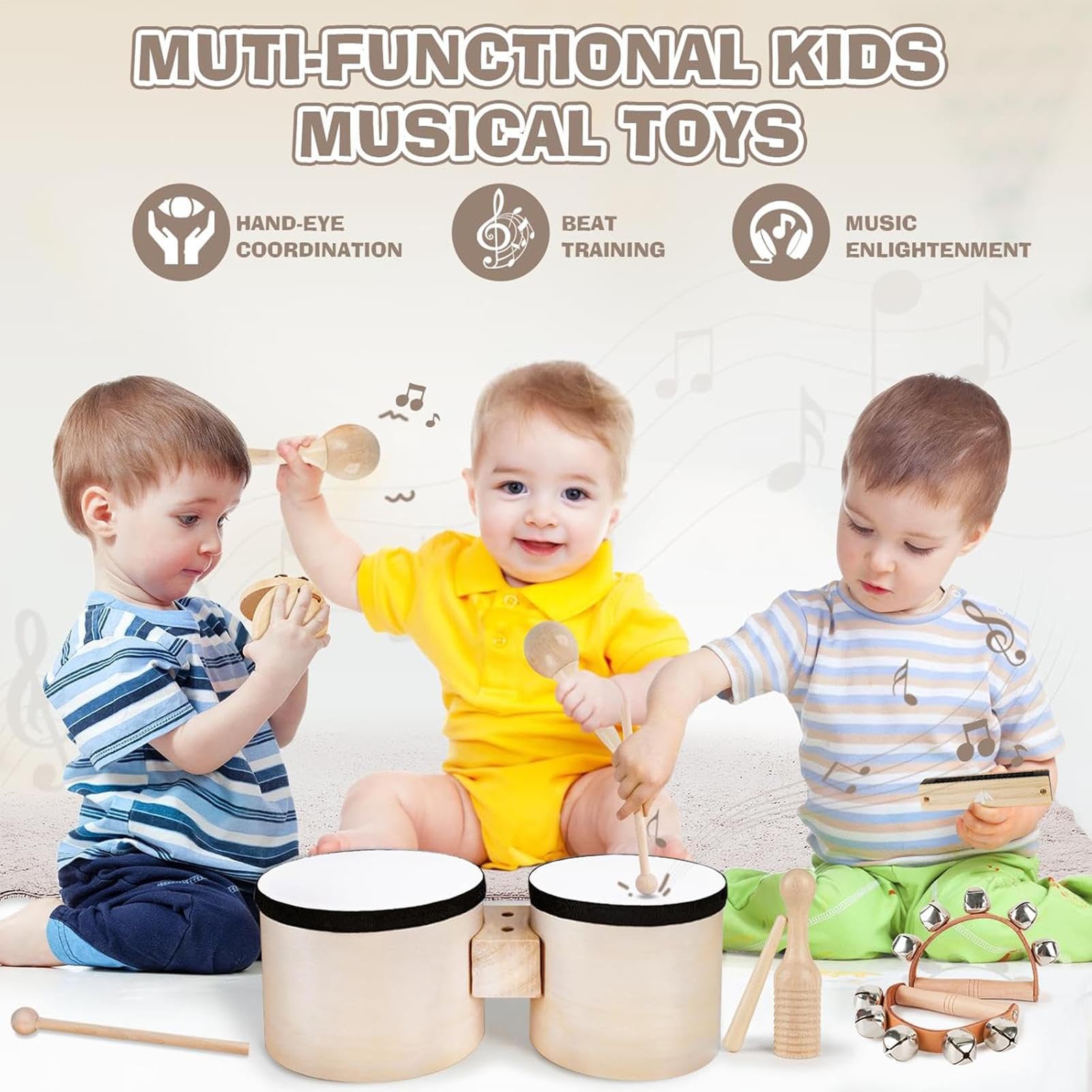 Tamburo musicale per bambini,Strumento Musicale Educativo Realistico - Tamburo Giocattolo per Imparare la Musica,per Bambini e Bambine 2-4 Anni, Principianti, Musica in Soggiorno, Feste e Palco
