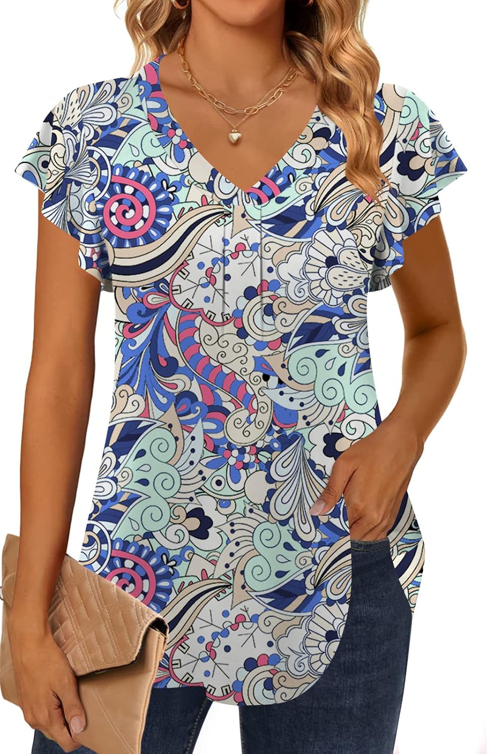 Women 2025 Summer Tops Short Sleeve T Shirts Casual V Neck Blouses Cute Loose Fit Tunic