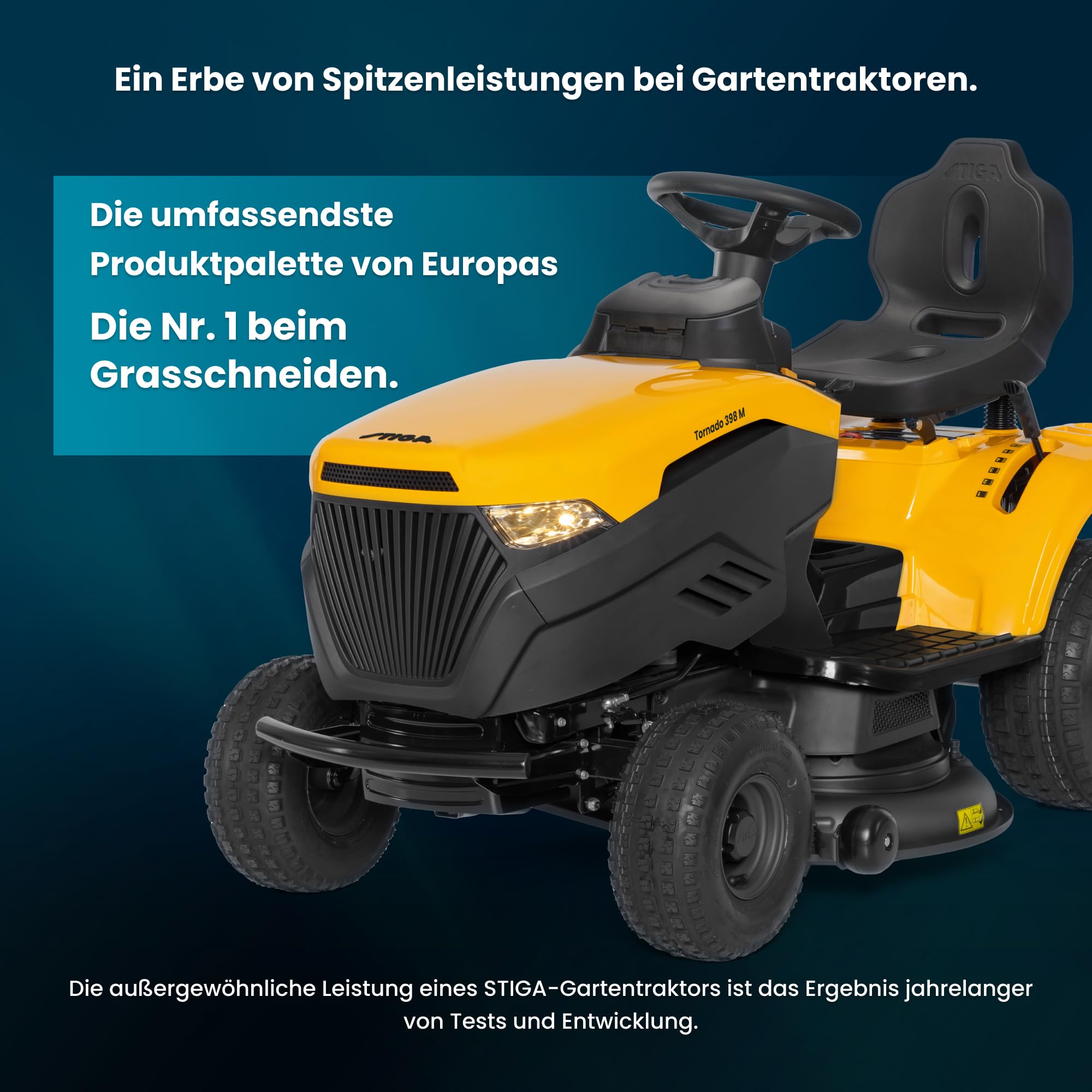 STIGA Tornado 398 M Benzin-Gartentraktor - 414cc ST 400 Motor, 98cm Mähdeck, Seitenauswurf & Mulchen, mechanisches Getriebe, Hochlehner-Sitz, ideal für große Gärten bis zu 5.000 m²