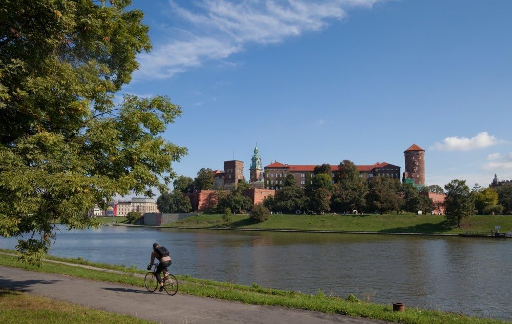 PosterazziThe River Wisla passing the 11th Century Royal Castle Wawel Hill Krakow Poland Poster Print, (27 x 9)