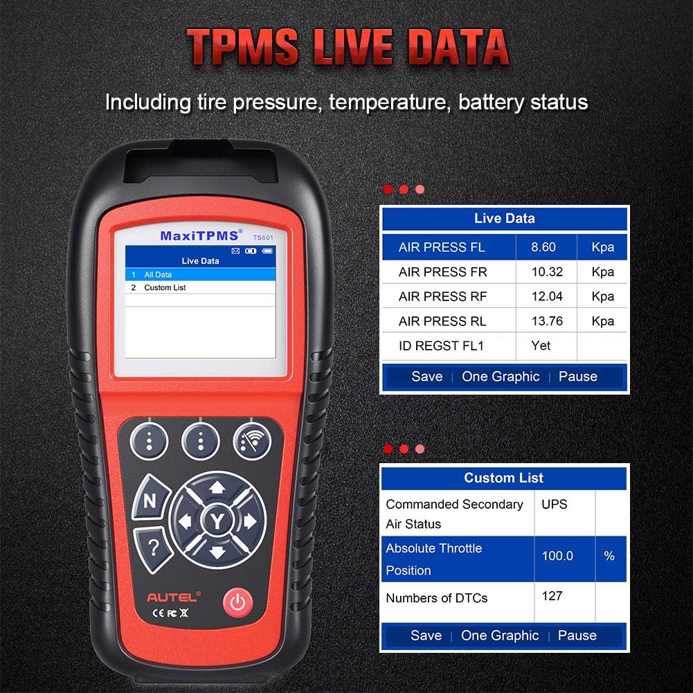 Autel TS601 TPMS Relearn Tool, TPMS Programming Tool, OBDII Code Reader, Advanced Version of TS501/TS408/TS508, Key Fob Testing, Active Tire Sensor for all 315/433MHz
