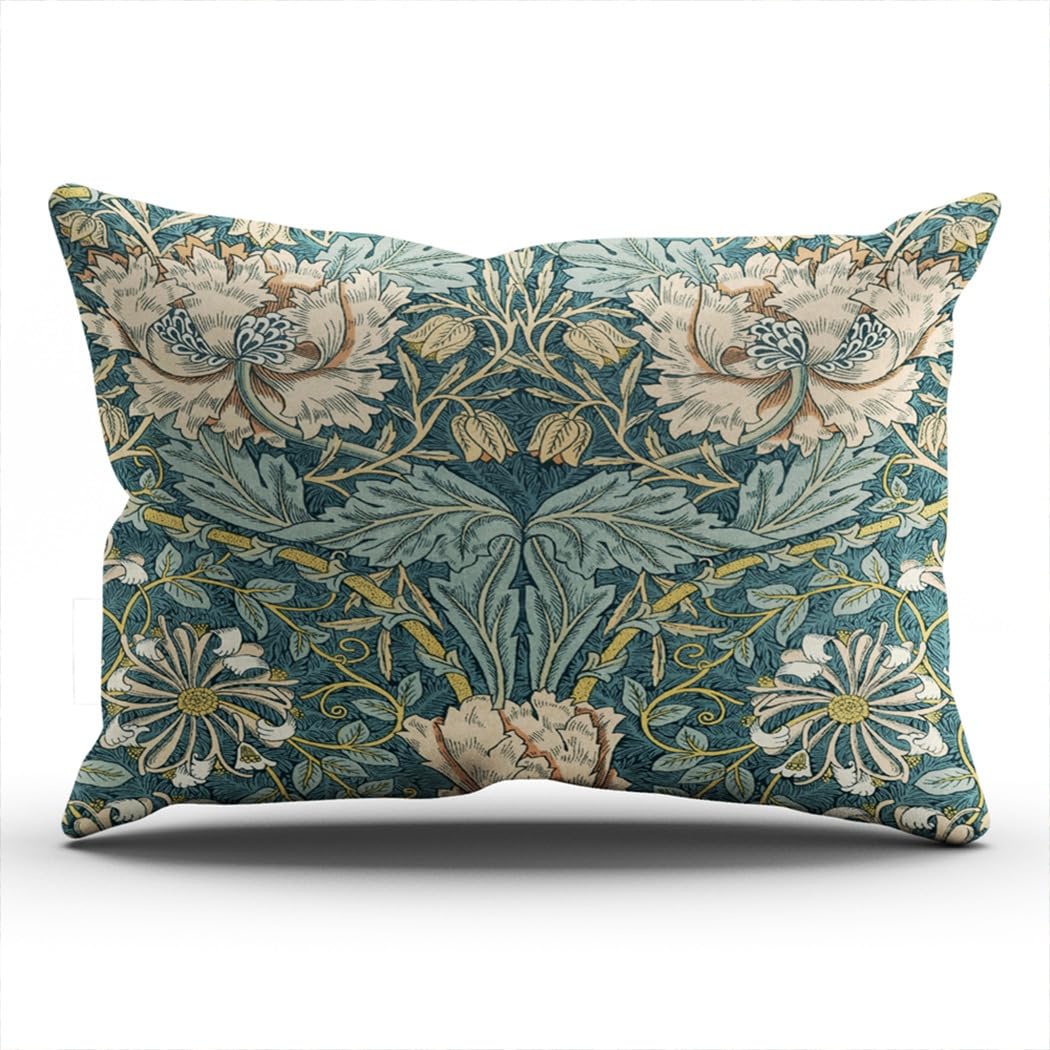 KAQIU Home Decoration Pillowcase Teal Vintage Tulips by William Morris Custom Lumbar Size 12x24 Inch Throw Pillow Cover Hidden Zipper Chic Personality