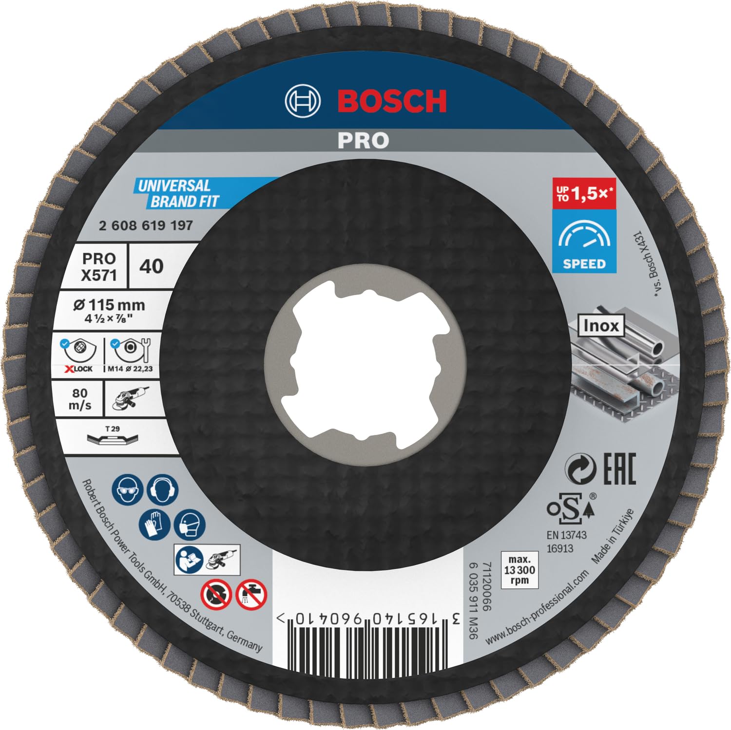 Bosch Professional 1x Angled Flap Disc Best (for Metal, X-LOCK, X571, Diameter 115 mm, Grit Size K40, Accessories for Angle Grinders)