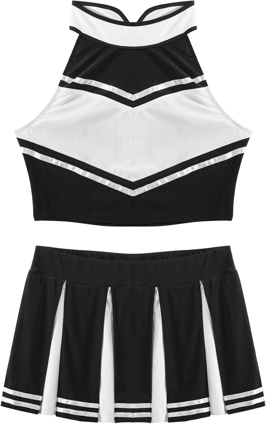 Women Cheer Leader Costume Uniform Crop Top with Pleated Mini Skirt Cheerleading Dress Outfit