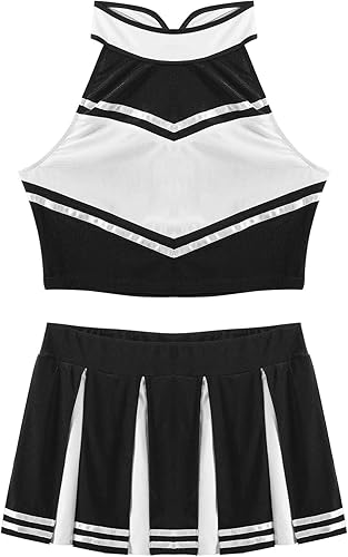 Miniatura 5 de JanJean Uniforme de animadora para mujer, top corto con falda plisada, trajes de cosplay