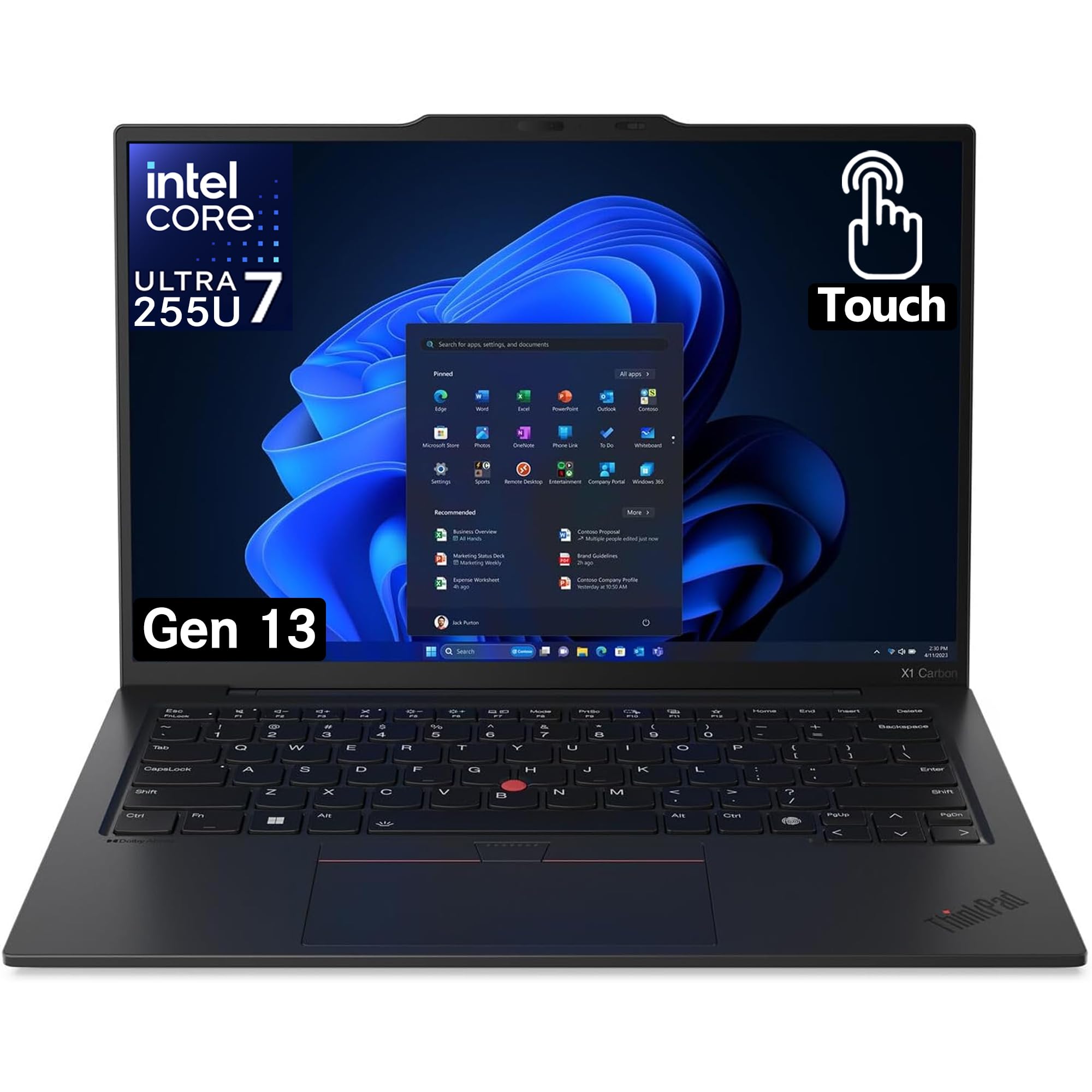 Lenovo Gen 13 ThinkPad X1 Carbon Touchscreen Laptop with Intel Ultra 7 255U Processor, 14" WUXGA 100% sRGB, 32GB DDR5 RAM, 1TB NVMe Performance SSD, FHD+ IR+ RGB Camera, and Windows 11 Pro