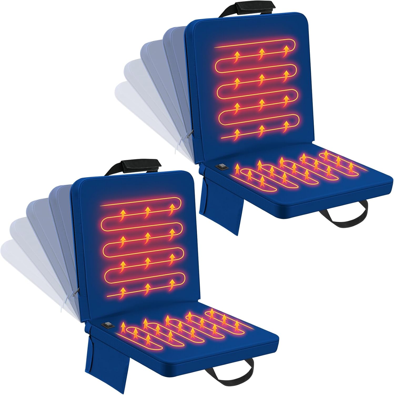 Teenyyou 2 Pack Heated Stadium Seats for Bleachers with Back Support - USB 3-Level Heat, Portable Foldable Cushions for Sports Events