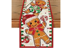 Artoid Mode Christmas Table Runner: Festive Gingerbread and Candy Cane Delight for Your Winter Decor