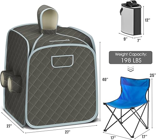 Miniatura 7 de COSTWAY - Sauna de vapor portátil, control remoto, vaporizador de 3L, sauna plegable con 9 temperaturas y temporizador de 90 minutos, atomización,