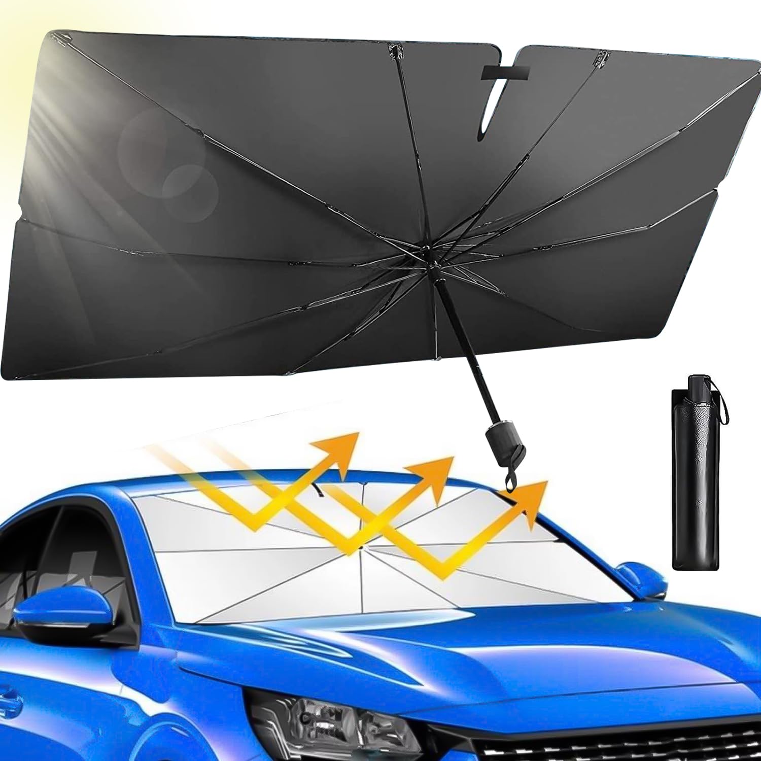 Parasol para Parabrisas de Coche, Parasol Plegable Coche, Protección UV y Aislamiento Térmico Visera Solar, Mantiene Coche Fresco, Fácil de Instalar, para la Mayoría de Autos y SUV(140× 80cm)