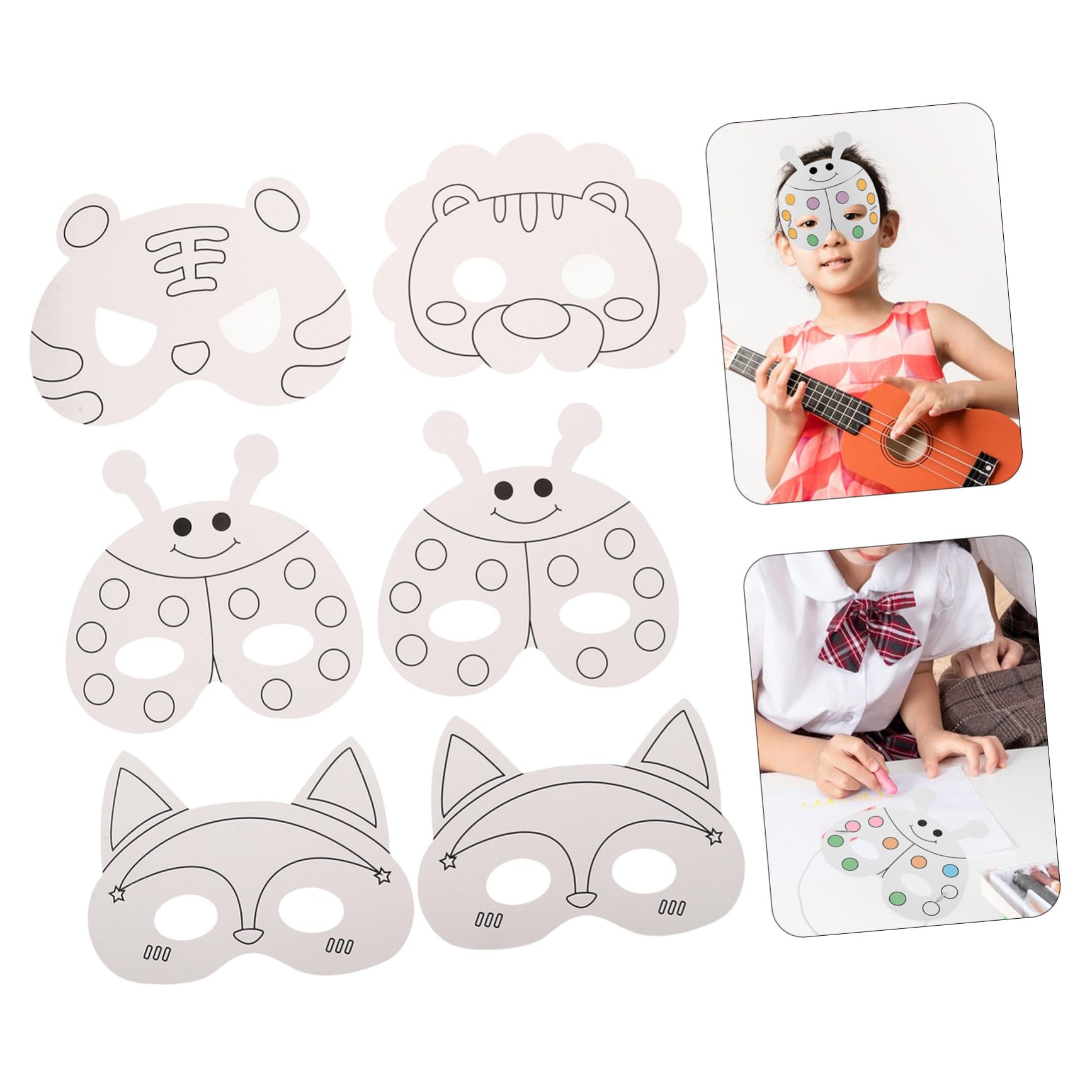 Yardwe Maschera Animale Fai-da-te per Bambini, Set 1, Carta Plastico | Decorazioni Scuola, 24 Pezzi con 12 Pennelli Acquerello, per Crafting e Rappresentazione Scenica Stile Casuale