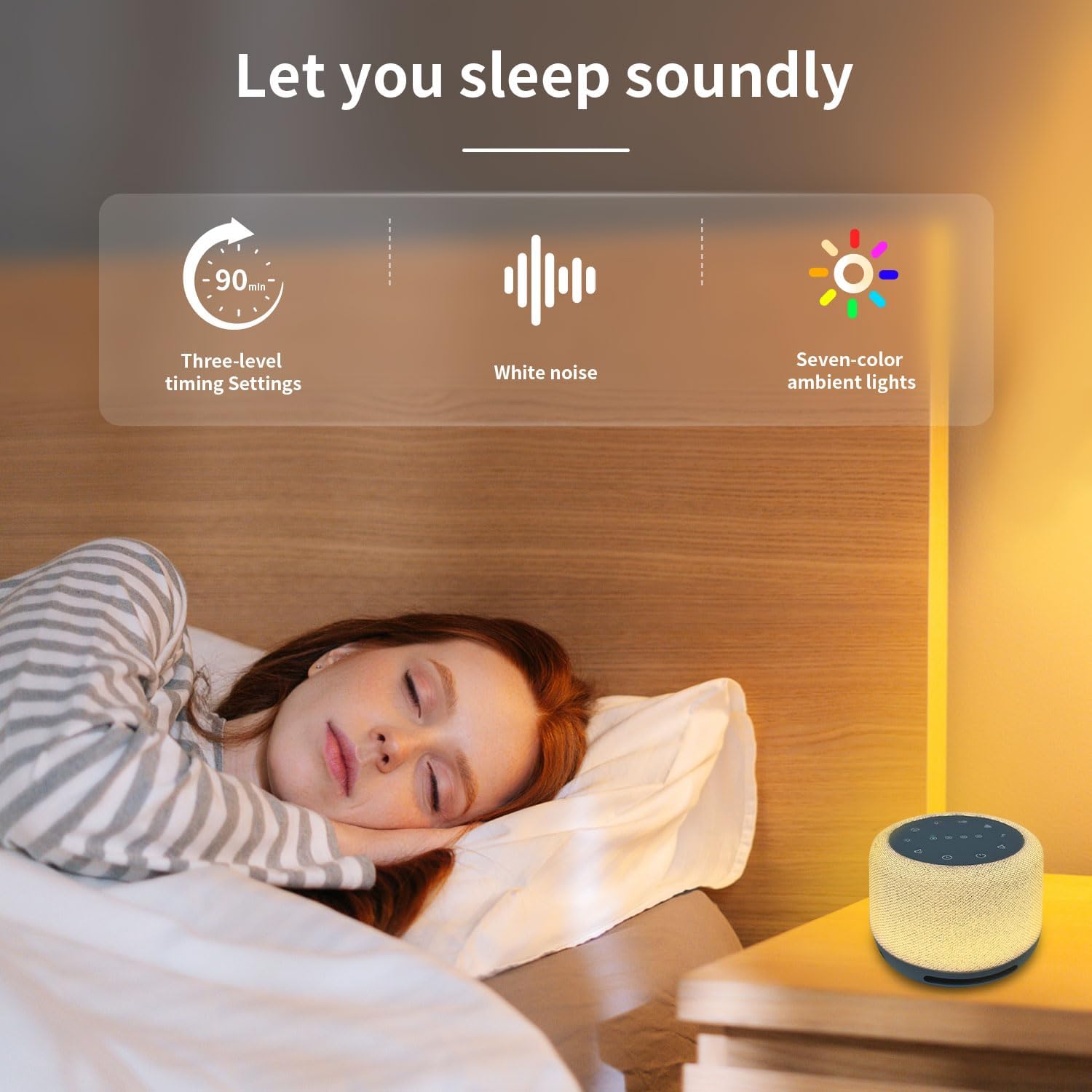 Sound Machine with 30 Soothing Sounds Nursery Lamp 7 Colors Night White Noise Machine for Baby/Adults, Recording/Timer/Memory Function/Brightness, Sleep Machines for Home Office Travel