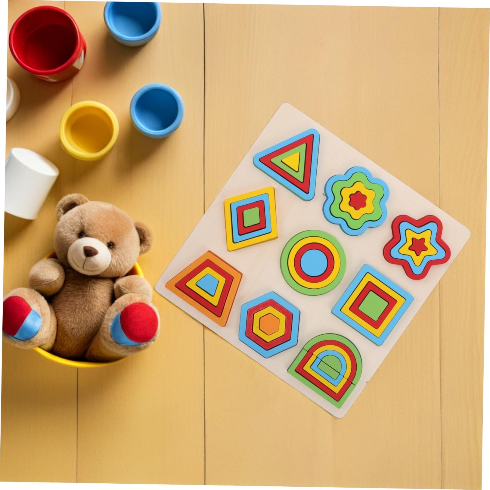 Rompecabezas de Formas Geométricas Montessori de Madera para Niños, Herramienta de Aprendizaje Versátil Juego Interactivo para Diversas Situaciones Educativas