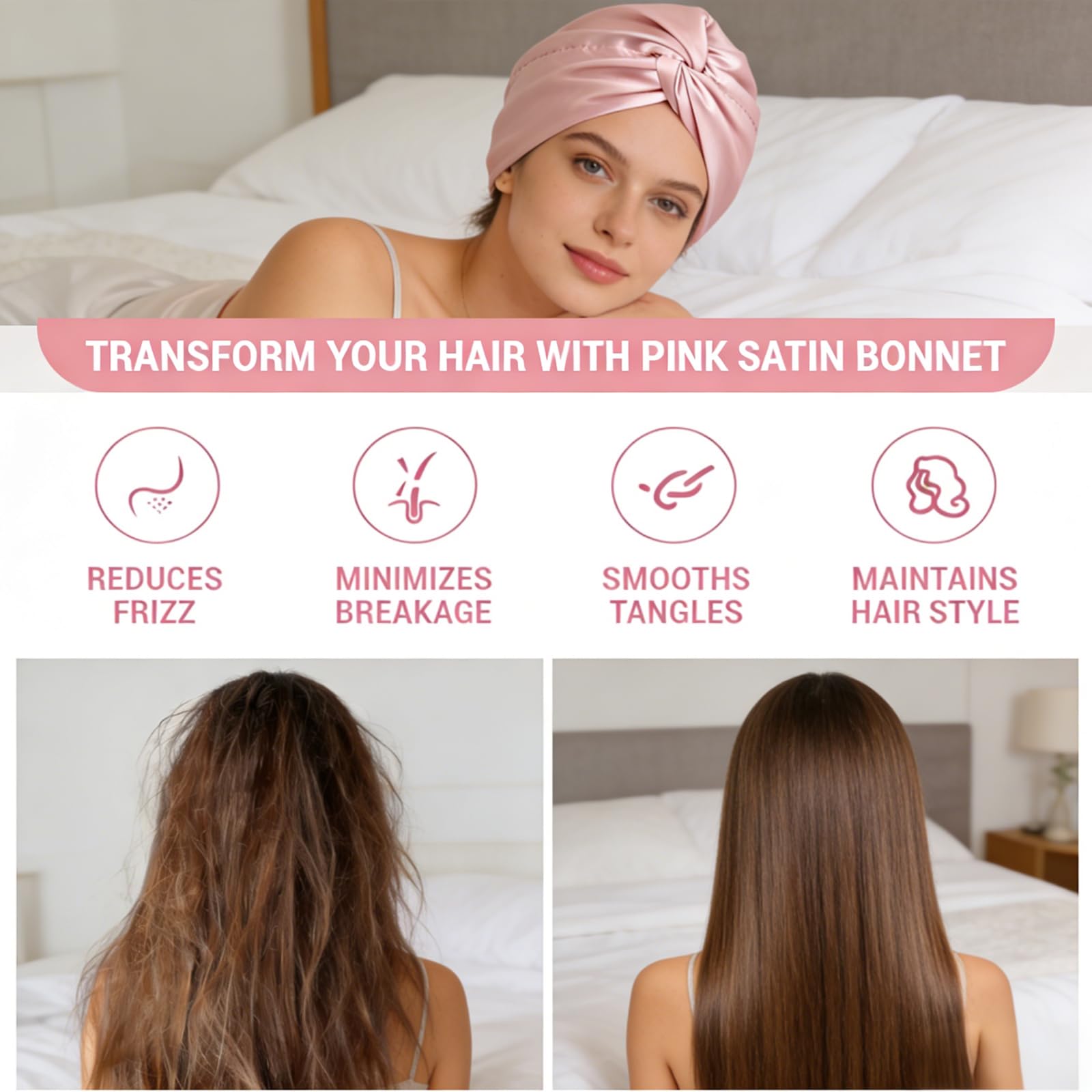 Cuffia in seta satinata con fibbia regolabile e elastico per capelli, cuffia per dormire e acconciare le donne