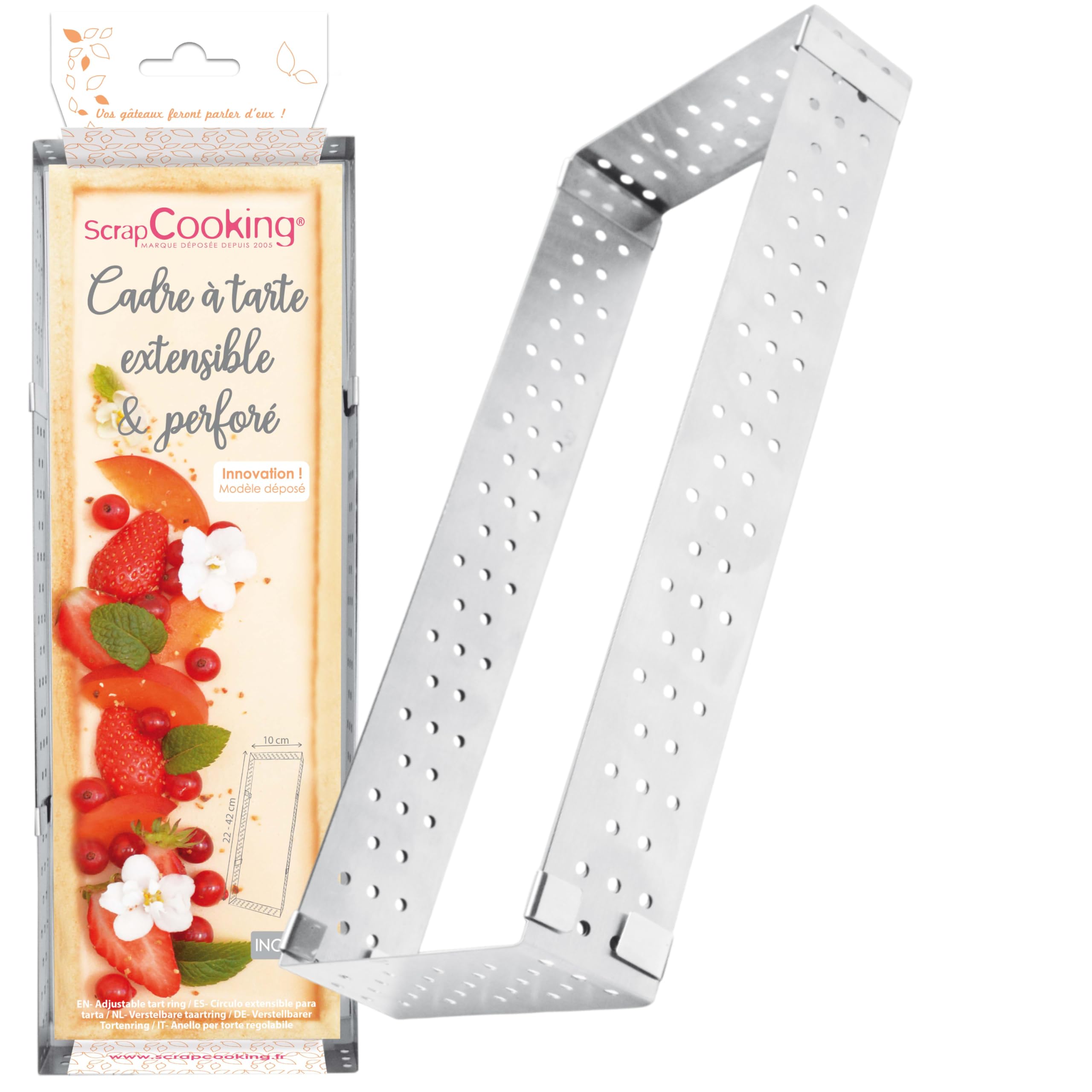 SCRAP COOKING ScrapCooking 1917 - Rectangular Expanding & Perforated Stainless Steel Baking Tray - Adjustable Length from 22 to 42 cm - Uniform Baking Accessory