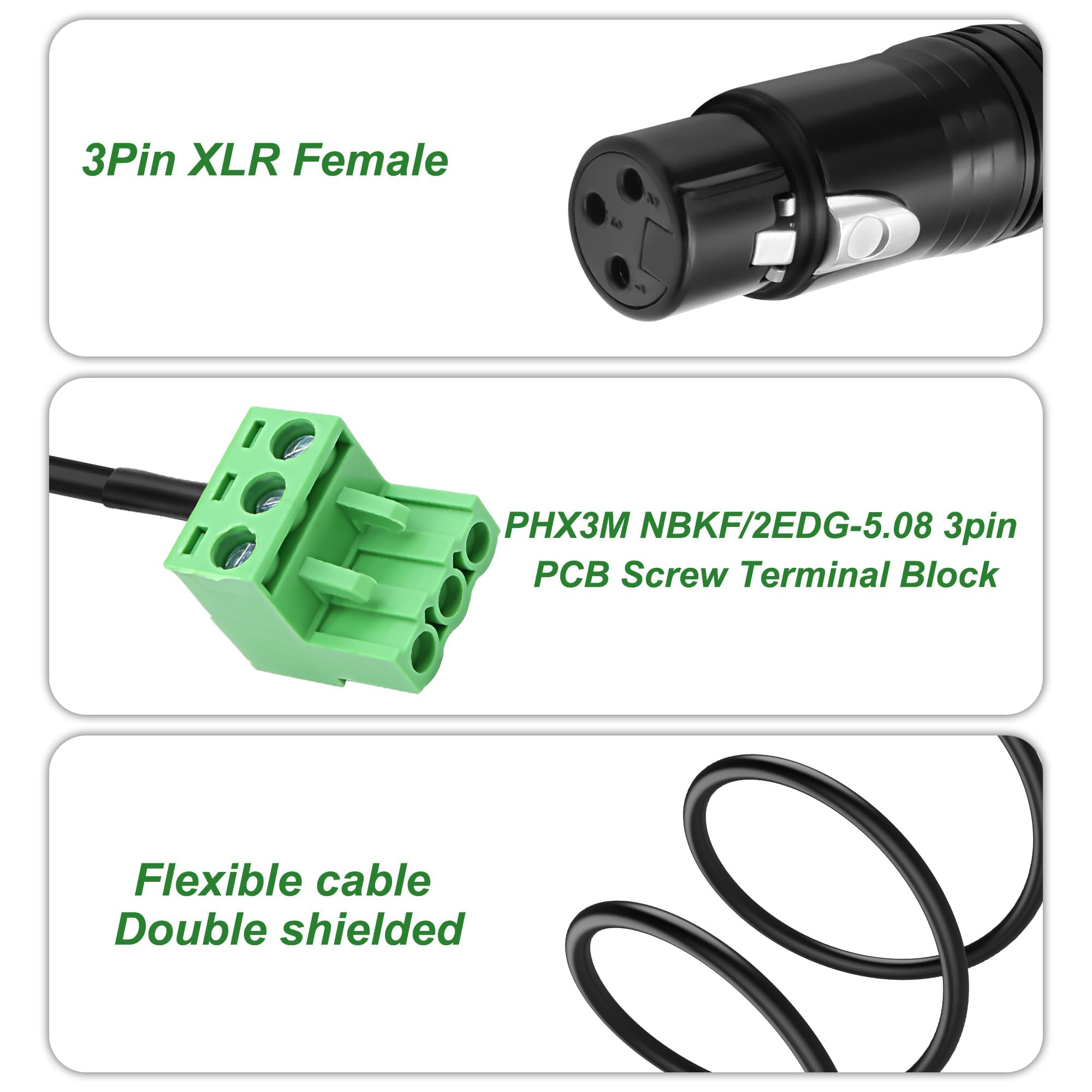 XMSJSIY XLR to 3-pin Phoenix Cable XLR 3P Female to PHX3M NBKF/2EDG-5.08 3pin PCB Screw Terminal Block Adapter Connector Cord for Speakers - Image 3