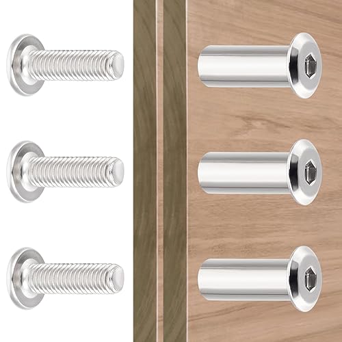 Miniatura 6 de Juego de 50 tornillos y pernos hexagonales plateados para muebles, kit de reparación de rosca métrica de metal M6x20mm para tornillos de madera,