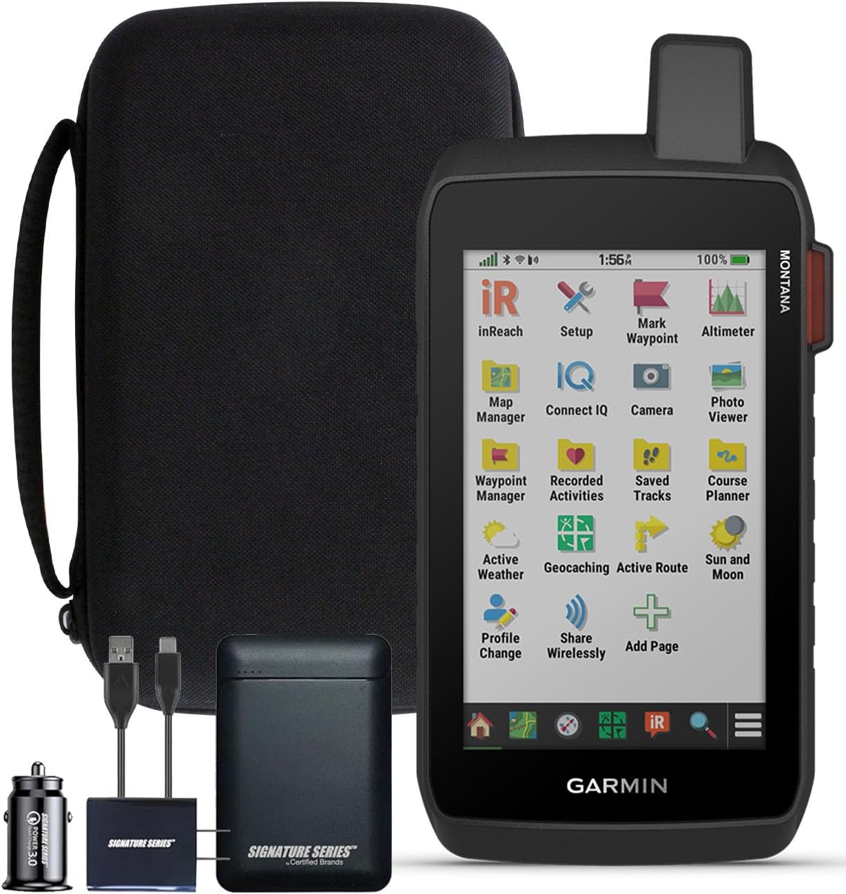 Garmin Montana 760i Rugged GPS Handheld Navigator | inReach for SOS & 2-Way Texting, 5” Touchscreen, Camera, Satellite Imagery, Mapping for Roads or Trails | Signature Series Power Bundle