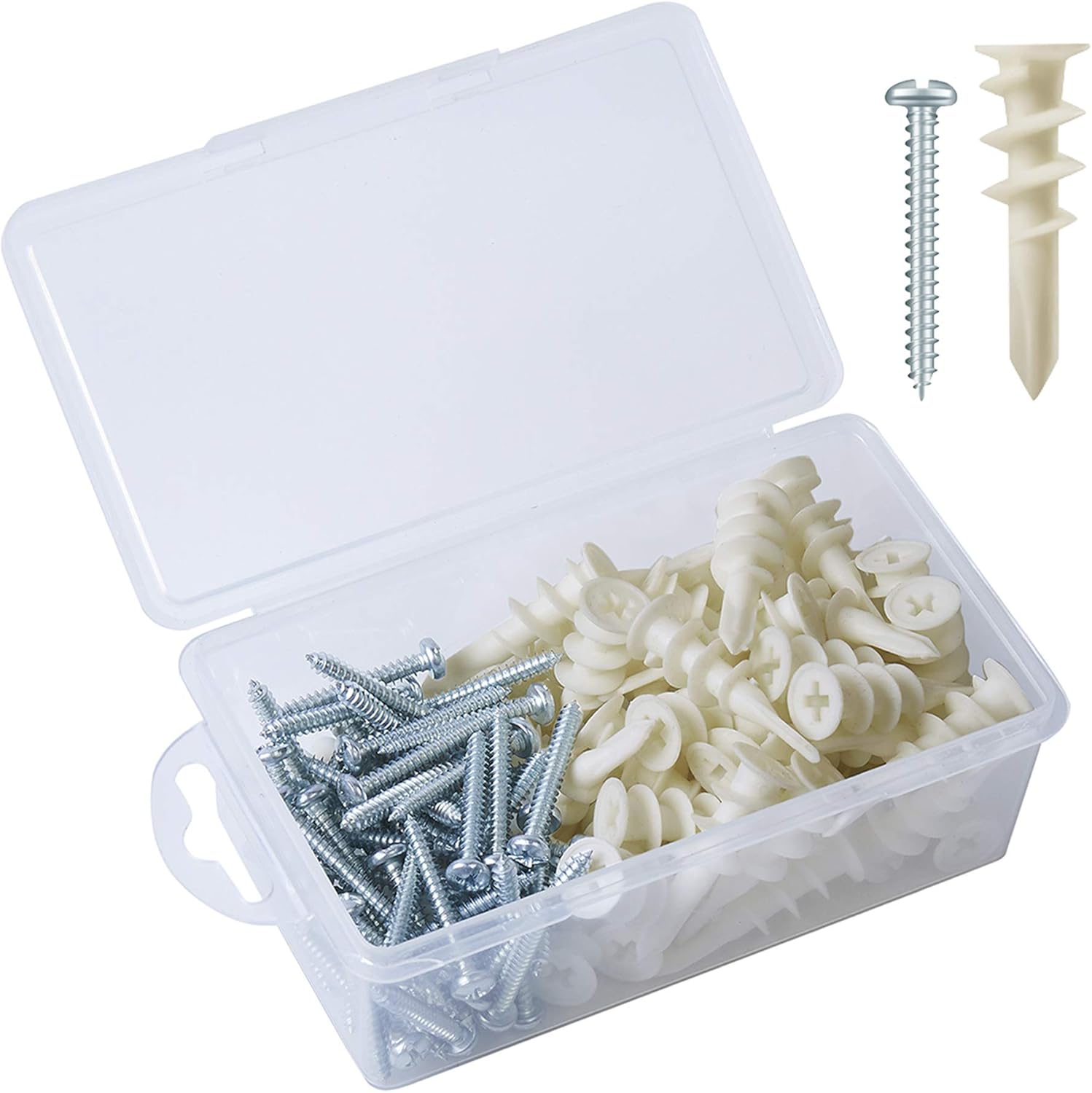 KURUI Wall Anchors and Screws for Drywall, 100PCs Plastic Self Drilling Drywall Anchors, 50 Self-Tapping/Threaded Sheetrock Anchors + 50#8 x 1-1/4'' Screws, Holds 50 Pounds Hanging and Mounting : Industrial & Scientific