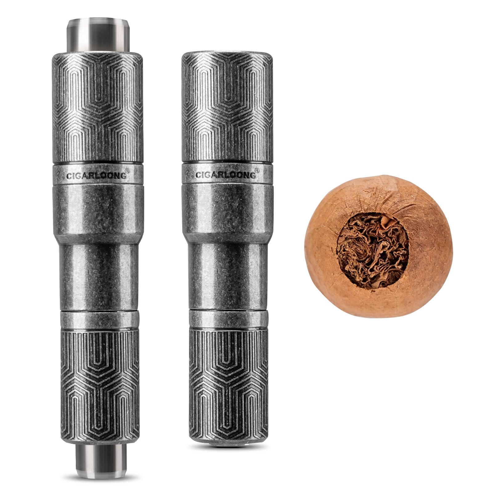 CIGARLOONG Perforatore per sigari, doppia lama, tagliasigari affilato, adatto a tutte le dimensioni di sigari (argento)