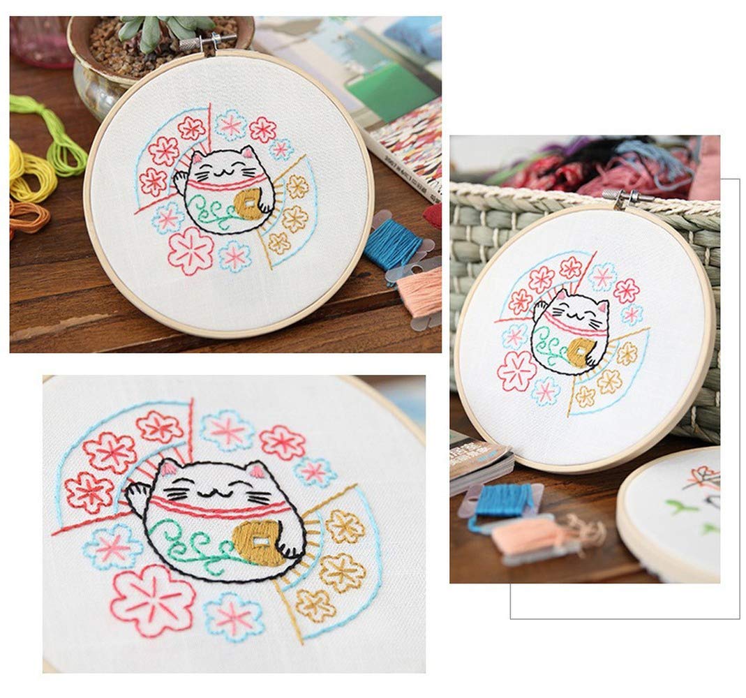 Kit per ricamo a punto croce, per principianti, kit per ricamo fai da te, fai da te, motivo animale, con fiori tridimensionali, 15 x 15 cm (set da 7 pezzi)