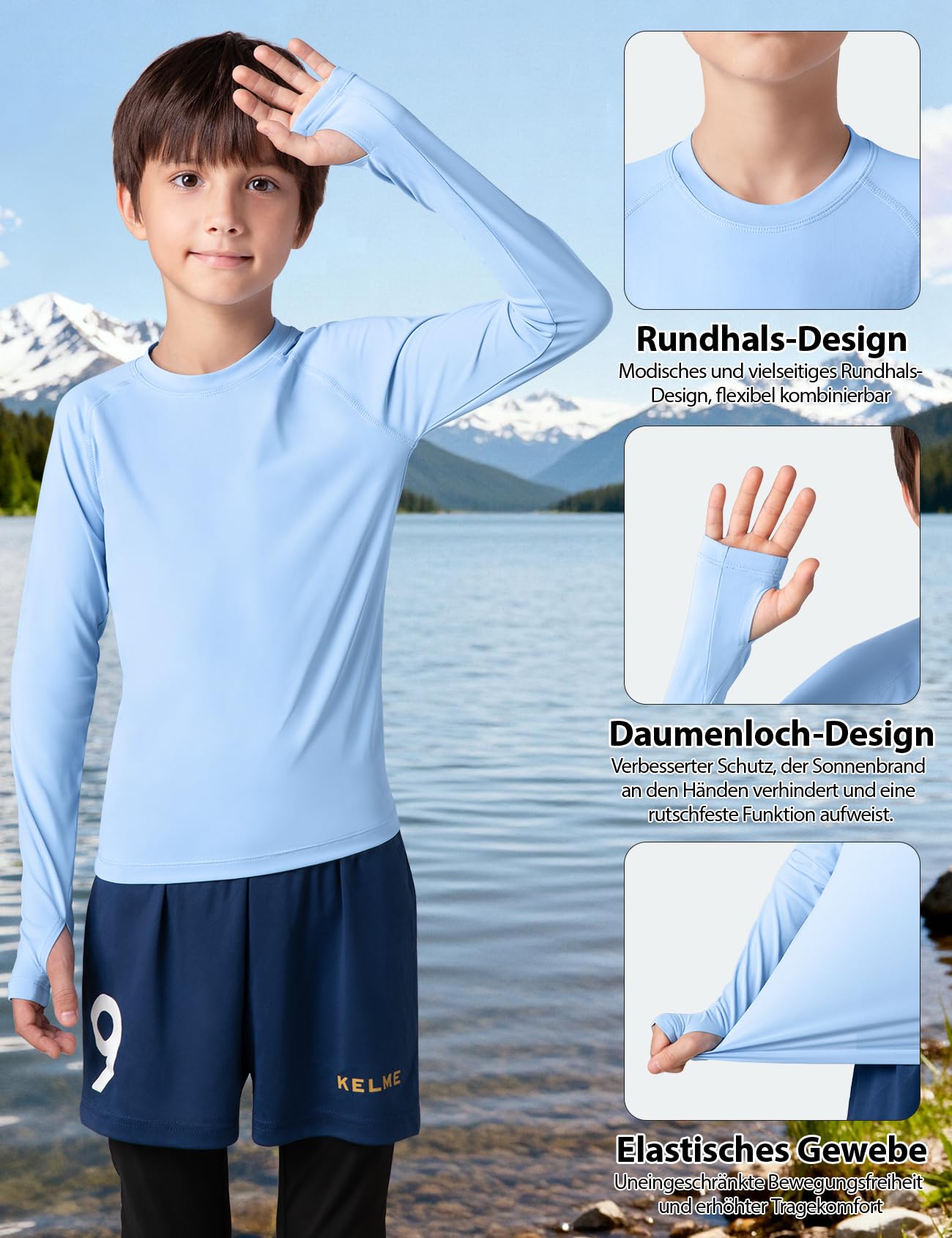 Niksa UV Shirt Kinder Langarm Schwimmshirt UPF 50+ Schnelltrocknend Rashguard für Jungen 6-16 Jahre Wassersport Badeshirt - 5