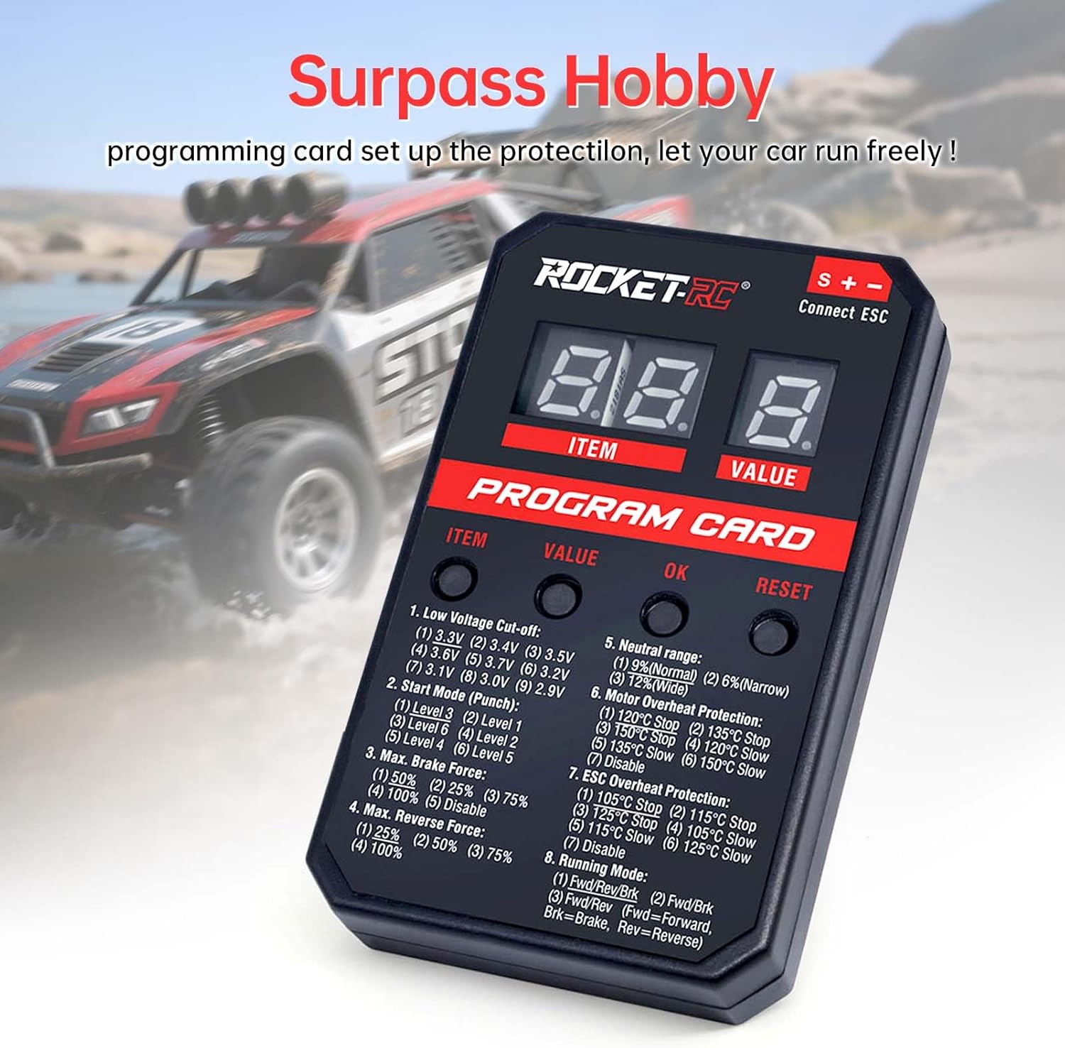 Surpass Hobby ESC Programming Card RC Car Electronic Speed Controller LED Programmer Only Compatible with Surpass Hobby Rocket Brushless ESC 50A 60A 90A 110A (V2 Version)