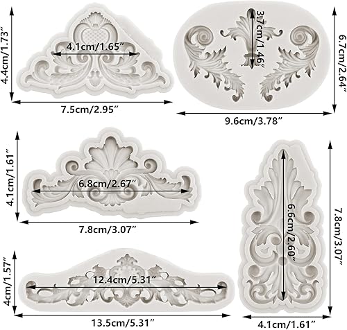 Miniatura 2 de Molde de silicona de encaje de estilo barroco para decoración de pasteles, decoración de cupcakes, pasta de caramelo de chocolate, juego de 5